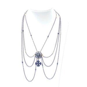 90s Erickson Beamon Four-Strand Crystal Necklace — Rose Pendant w/Cross Detail